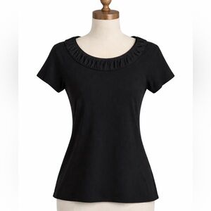 SoCa St. John | Black Ruffled Neck Short Sleeve Blouse | M